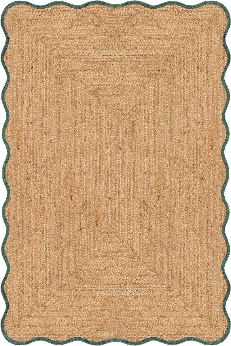 Jute vloerkleed scallop wafelstructuur naturel/groen Mrcarpet