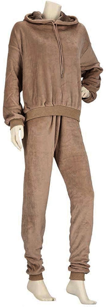 Apollo Huispak Dames Effen - Fleece - Loungewear Dames - Pyjamapak - Lounge Set - Donker Taupe - Maat S/M