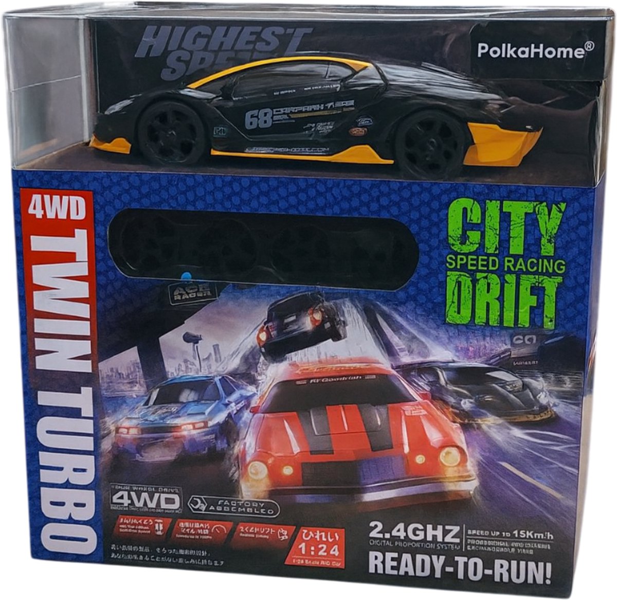 PolkaHome RC Drift Auto 1:24 – Afstandsbestuurbare RC Auto – 4WD – 2 Accu’s – 20 km/h — afbeelding 17
