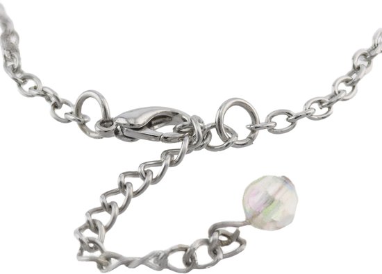 Collier Behave argenté avec perles, perles et pendentif rond transparent