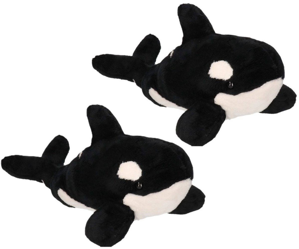 Cornelissen Orka knuffel - 2x - pluche - 36 cm - wit/zwart - zeedieren - speelgoed - familie - groep