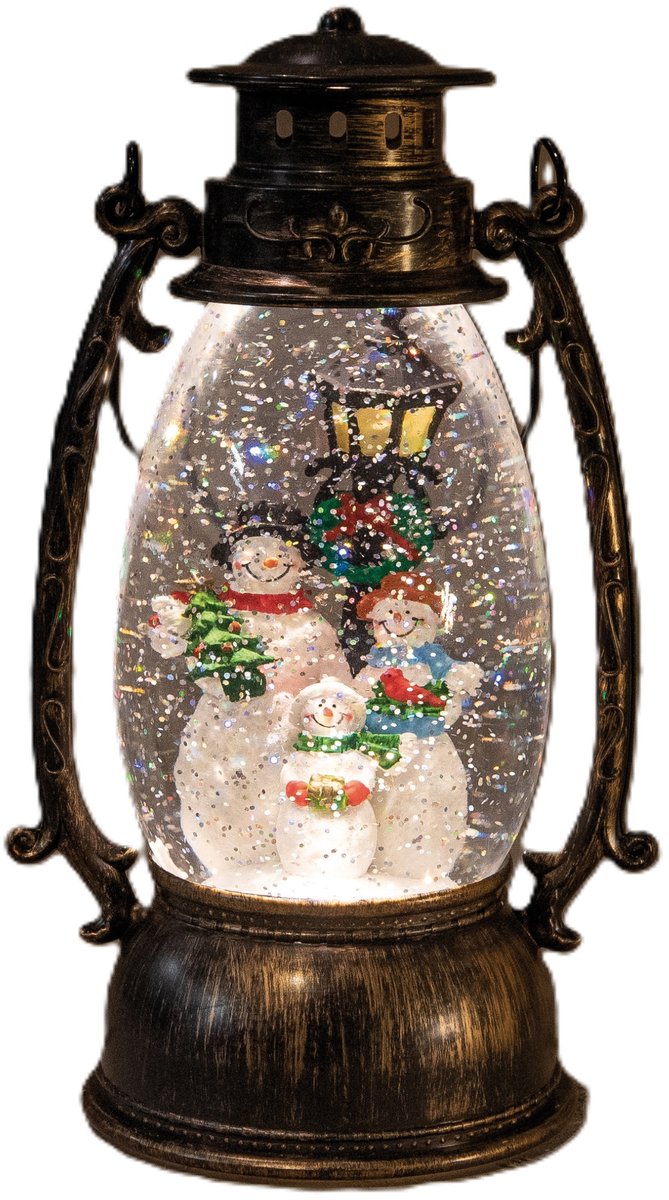 Anna's Collection Sneeuwbol/snowglobe glitter lantaarn - 24 x 14 cm - met LED verlichting - kerstversiering