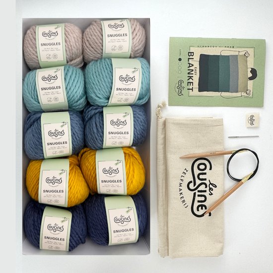 Breipakket- Les Cousines-Easy blanke- all-in kit deken voor beginners-Sunny SKY