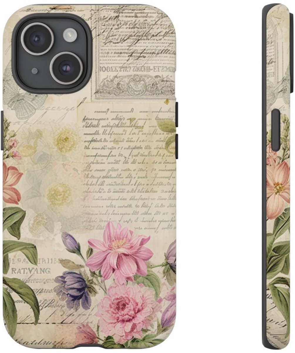 Vintage Bloemen Collage – Telefoonhoesje Geschikt voor iPhone 15