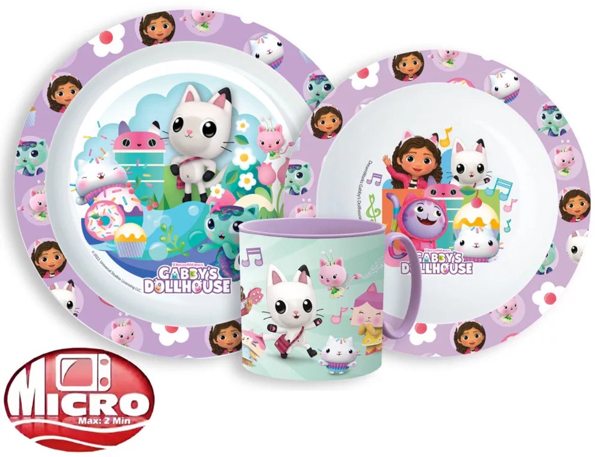 Gabby’s Dollhouse – Kinderserviesset 3-delig – Bord, Kom en Beker