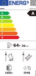 Energiekeurmerk voor OPPO telefoon, klasse A, batterijduur 64 uur 36 minuten, IP68.