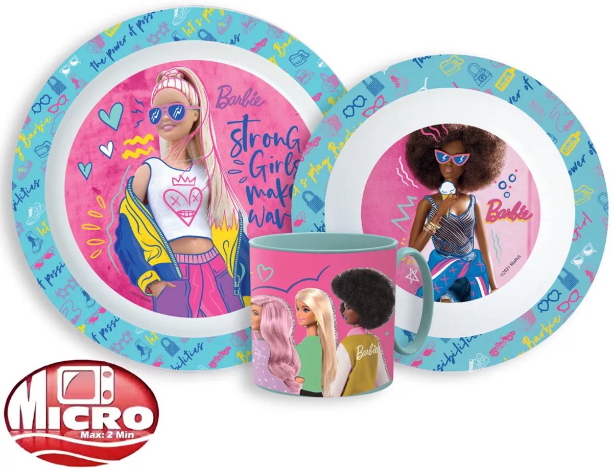 Barbie – Kinderserviesset 3-delig – Bord, Kom en Beker - Ontbijtset - servies
