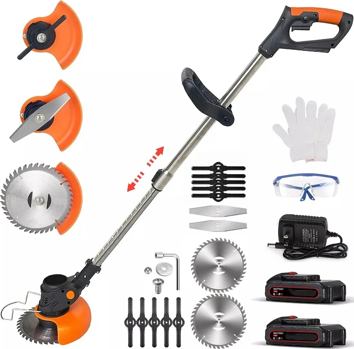 3-in-1 Kantenmaaier – Grastrimmer – Bosmaaier – Grasmaaier – Draadloos & Elektrisch – Incl. 2 Accu ‘s & Snellader - Motorkop -90° en +90° verstelbaar - Incl. 3 snijkoppen