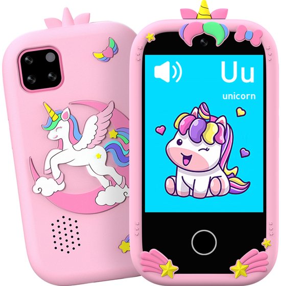 Foto: Speelgoed telefoon kindertelefoon camera video spelletjes unicorn roze