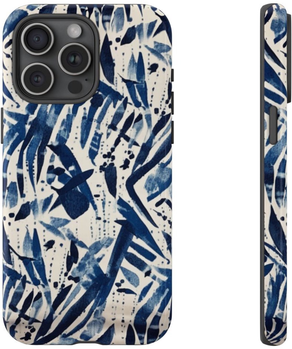 Blauw Abstract Penseelstrepenpatroon – Telefoonhoesje Geschikt voor iPhone 15 Pro Max