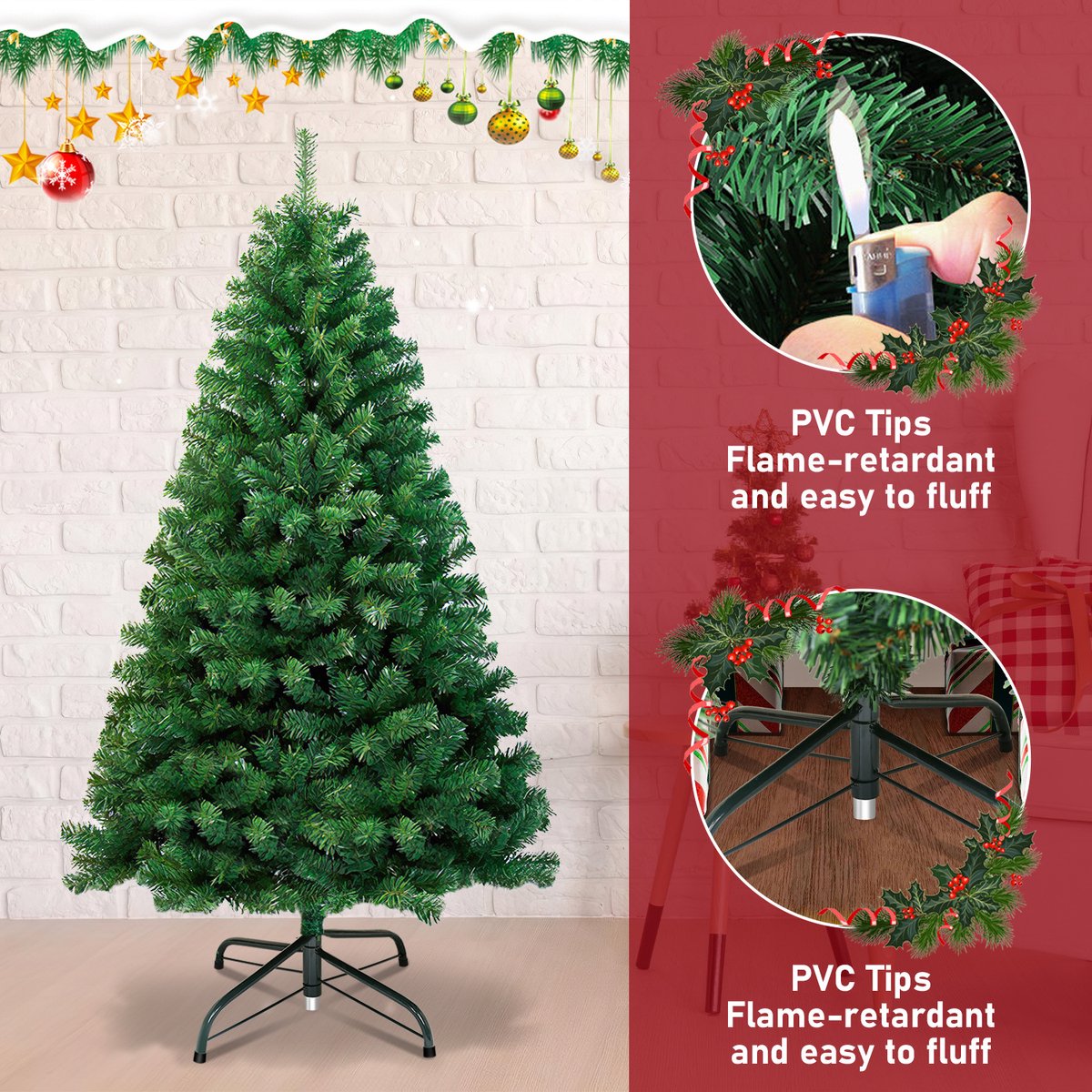 210cm kunstkerstboom, met standaard, kunstboom, kerstboom, pvc-naalden, ideaal voor thuis, kantoor, winkels en hotels, groen – foto 4