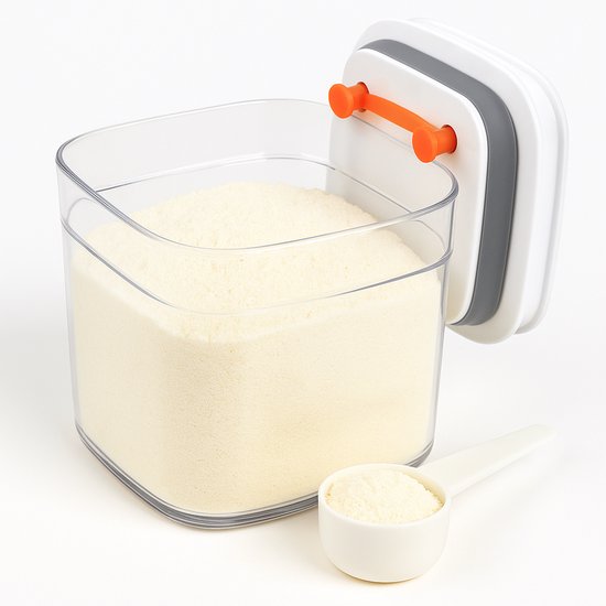 MYLS - POP-UP Melkpoeder Doseerdoos Babyvoeding 350ml -reisbox melkpoeder-inclusief maatschepje - voor 100gram Melkpoeder POP-UP voorraadpot met maatschep-vacuum Dispenser Melkpoeder Bewaardoos - Bewaarbox - Reisbox met maatschep-BPA vrij — afbeelding 5