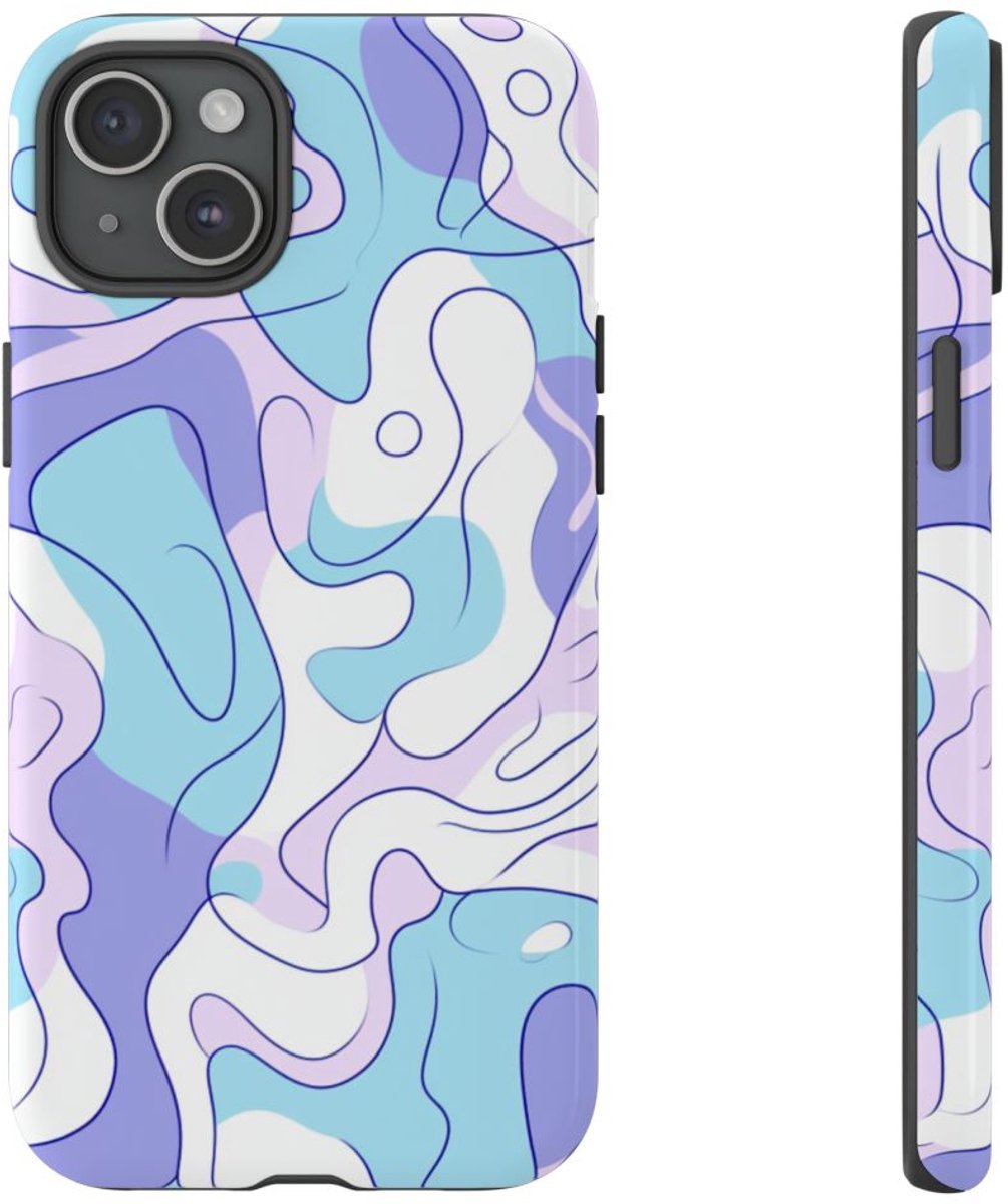 Abstract Blauw-Paars Lijnenspel – Telefoonhoesje Geschikt voor iPhone 15 Plus