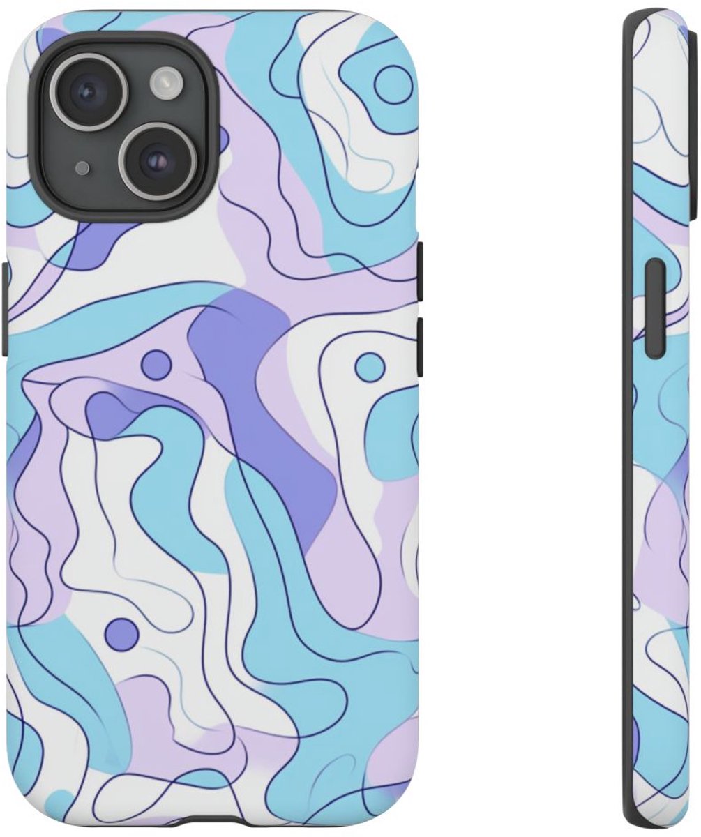 Abstract Blauw-Paars Lijnenspel – Telefoonhoesje Geschikt voor iPhone 15
