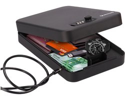 Brihard Portable Case Combination XXL Mobiele Kluis met Cijferslot Extra Grote Reiskluis Inclusief Staalkabel en Montagebouten Zwarte Stalen Veiligheidsbox met Schuimrubber voor Auto Kantoor en Sport Draagbare Safe voor Geld en Documenten