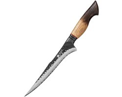 XinZuo Fileermes Damascus – X06 Mo Series – 19 cm – Gebrand Eiken Handvat – Professioneel Keukenmes