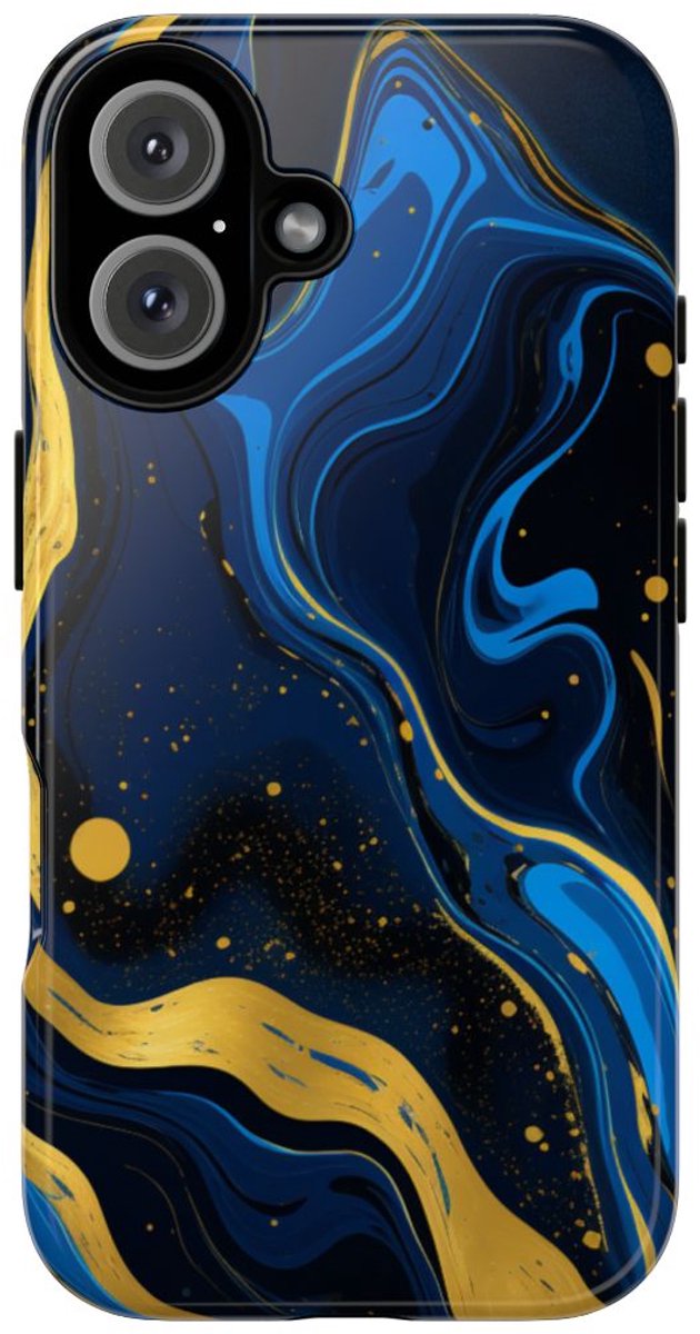 Neonblauw en Goud Marmer Abstract – Telefoonhoesje Geschikt voor iPhone 16