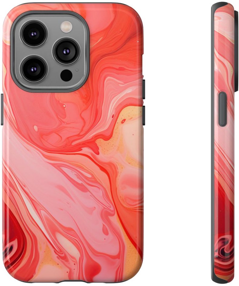 Koraalrode Abstracte Krullen – Telefoonhoesje Geschikt voor iPhone 14 Pro