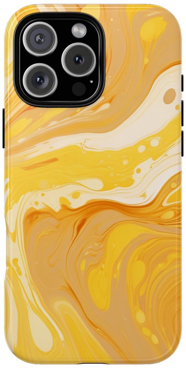 Gouden Gele Abstracte Krullen – Telefoonhoesje Geschikt voor iPhone 16 Pro Max