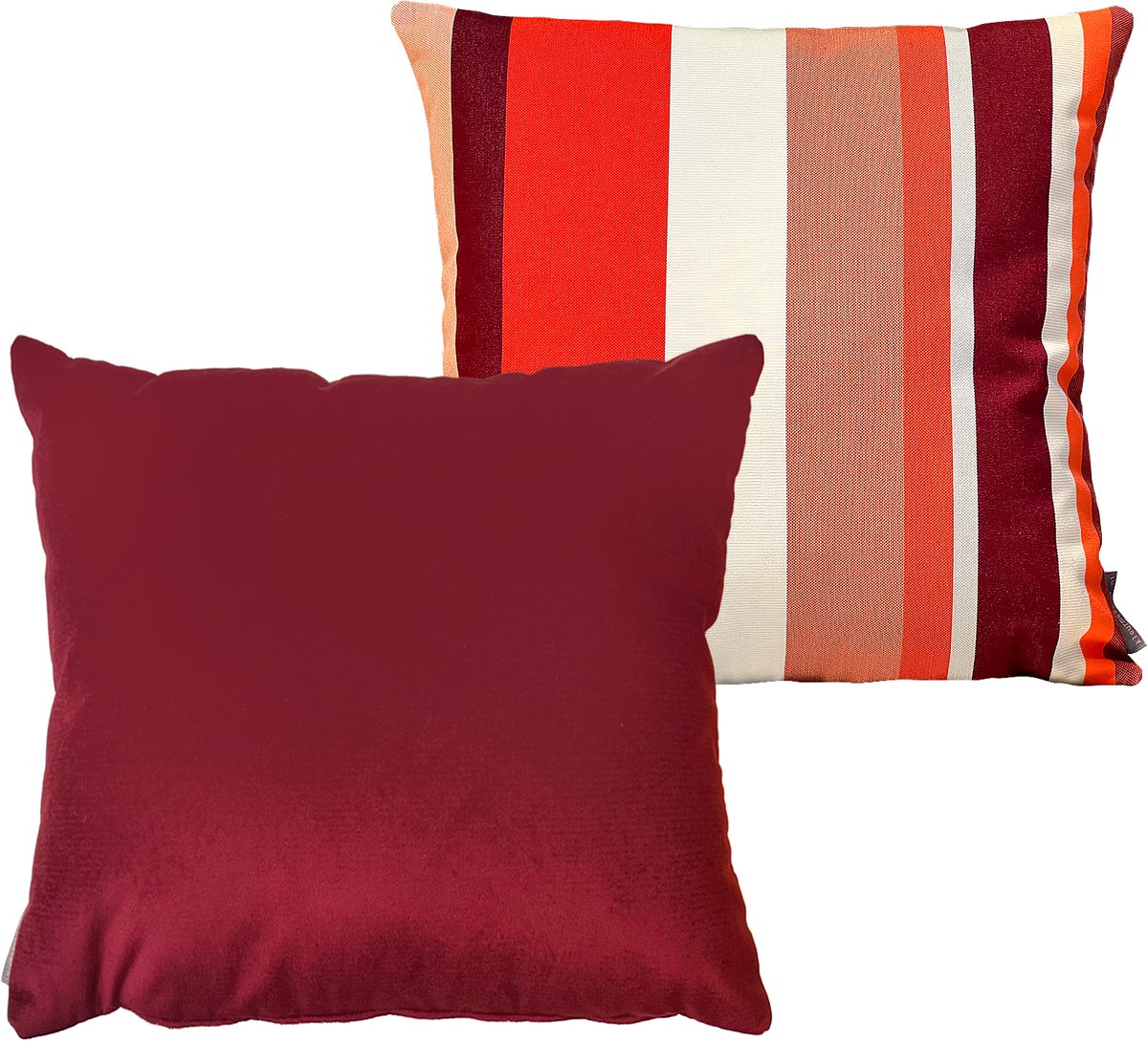 Kleurmeester.nl | binnen - buiten kussen Tomaten - outdoor stof - Duurzame Kwaliteit - Met Rits | 40 x 40 cm | Multicolor Gestreept