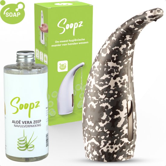 Automatische zeepdispenser met camouflageprint, navulverpakking aloë vera zeep.