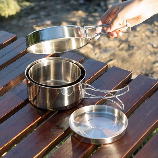4-delige RVS Camping Kookset - Opvouwbare Outdoor Potten en Pannen, Lichtgewicht en Duurzaam, Ideaal voor Kamperen, Wandelen en Picknicks van Merkloos — afbeelding 3