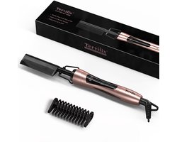 Terviiix Elektrische Hete Kam -Hot Comb - Anti-Brandwonden Stijlkam - Haarkam -Met Keratine & Arganolie Verrijkte Tanden - Instelbare Temperatuur - 60 Min Auto-Uitschakeling - Roosgoud