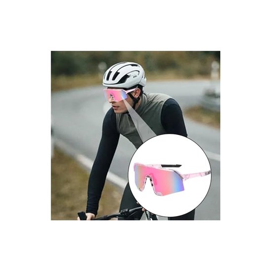 Fietsbril, sportzonnebril voor mannen en vrouwen, UV400-bescherming, roze van Merkloos — afbeelding 2