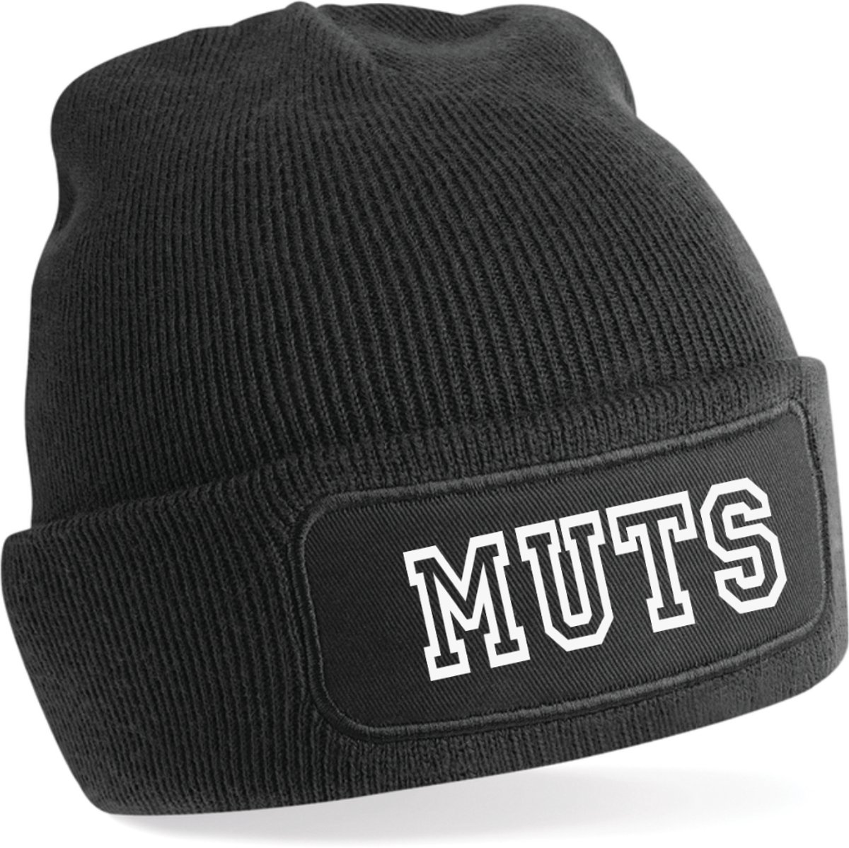 Beanie-MUTS-kado-wintermuts-grappig-almond-zwart