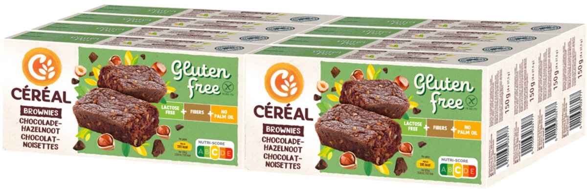Céréal Brownies Chocolade en Hazelnoot Gluten en Lactosevrij - 8 x 150 gr - Voordeelverpakking