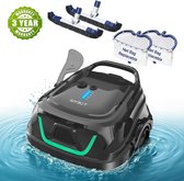 WYBOT A1 Draadloze Robotstofzuiger (Dubbele filters, 120 min runtime, 2,5 uur snelladen, voor bovengrondse zwembaden met vlakke bodem)+2x Ainkter PB26 19-inch 2-in-1 Zwembadborstel (Verstelbaar 180°)+2x Ainkter 18’ Zwembadschepnet
