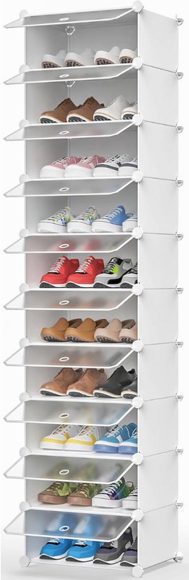 Meuble à chaussures Goodivery® 10 niveaux, en plastique, pour placard, couloir, chambre, entrée, 32 x 42 x 175 cm, Wit- transparent