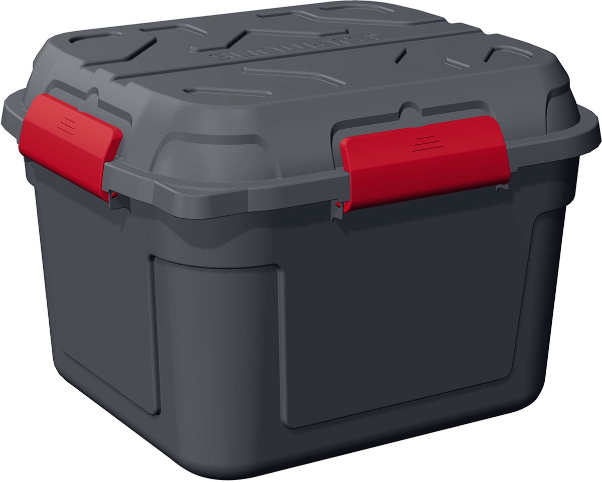 Sunware - Q-line Tuinbox - Opbergbox Tuin - Opbergbox Buiten - Waterdicht - 90L - Antraciet Rood - 601 x 531 x 425 cm