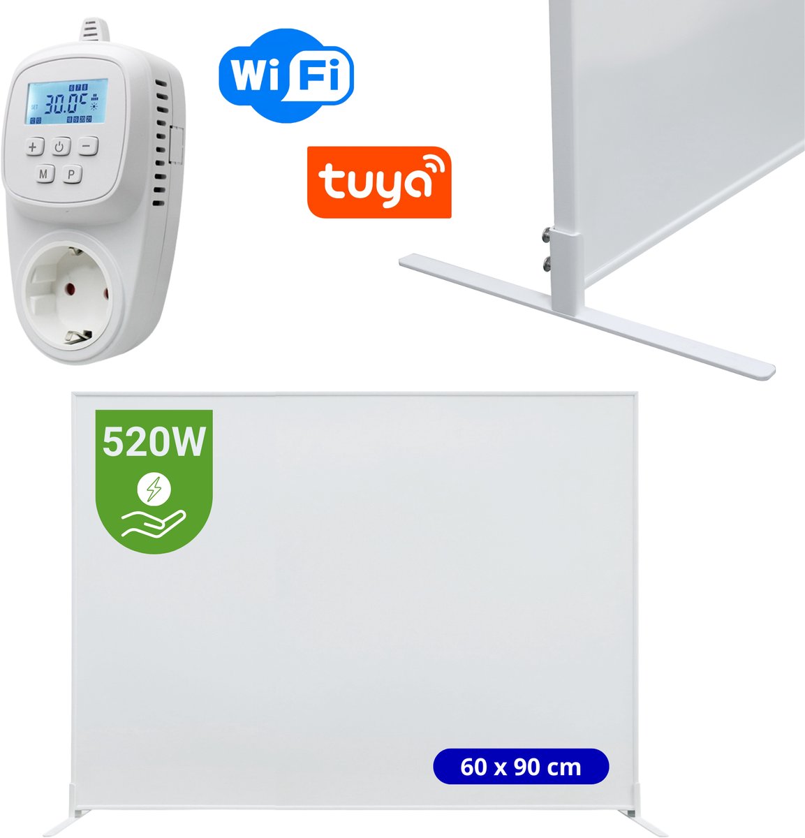 VH verplaatsbaar infrarood paneel compleet met thermostaat - 60 x 90 cm - 520 watt - Wifi en programmeerbaar - Lichtgewicht