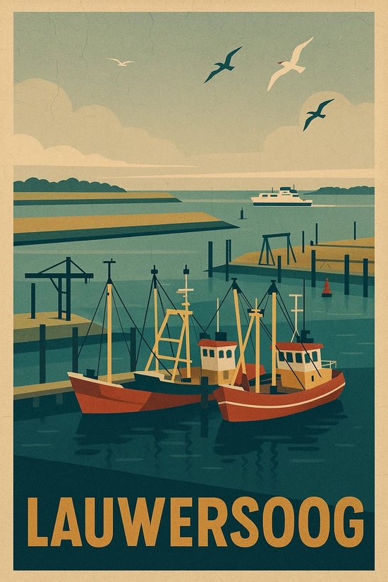 Lauwersoog Poster - Steden Posters - Nederland - Tekst - Haven - Vacantie - Wanddecoratie Woonkamer - 180 gram papier - S6691WV - Formaat 50 x 70cm