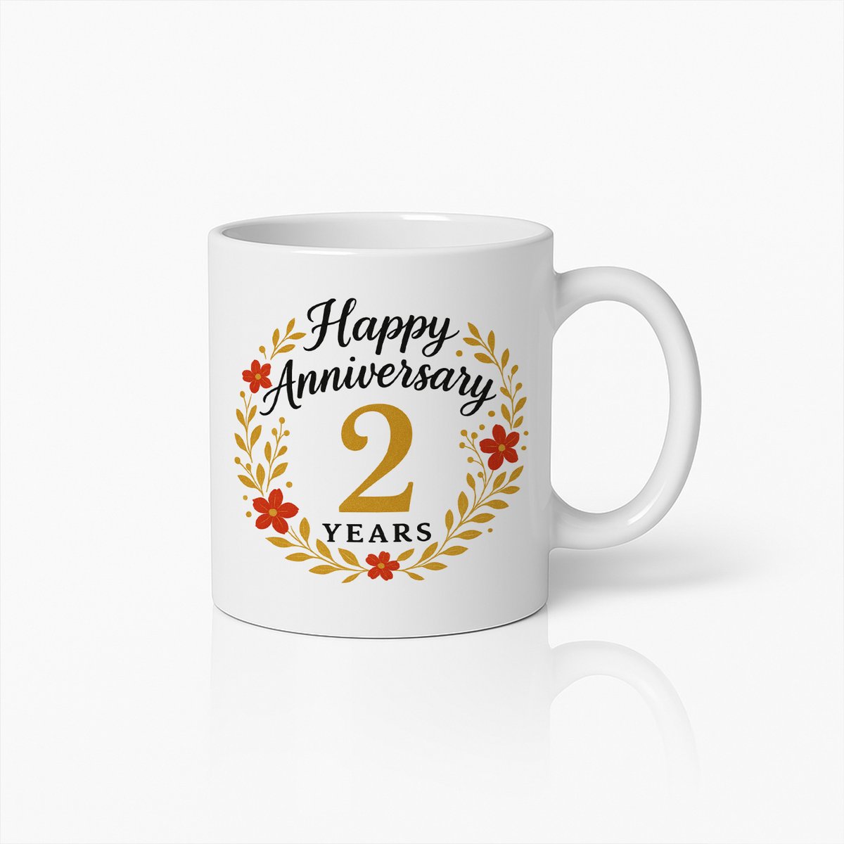2 Jaar Jubileum Mok – Elegant Bloemdesign Cadeau voor Stellen of Partners