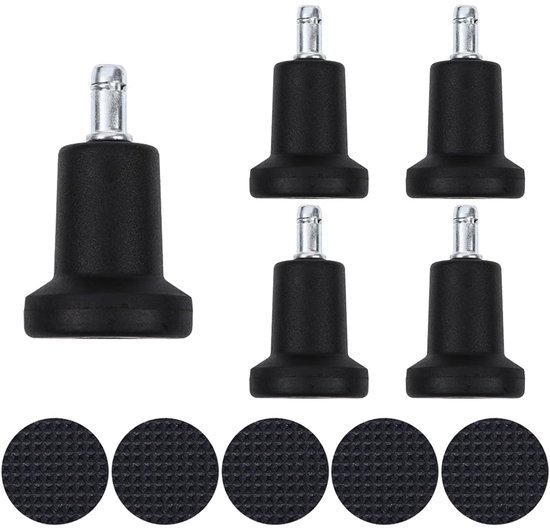 WANGCL Set van 5 glijwielen voor vervanging van bureaustoelen, 11 mm x 22 mm steel, 50 mm diameter (zwart