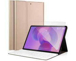 Hoes met toetsenbord geschikt voor Lenovo Idea Tab Pro 12.7 - Screen Protector GlassGuard - Keyboard Book Case Cover Hoesje Goud & Screenprotector