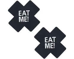 CHPN - Tepelcovers - Tepelsticker - Eat me sticker voor op tepels - Zwart - Grappige tepel sticker - Tepels afplakken - Festival - Feest - Sexy - 1 paar
