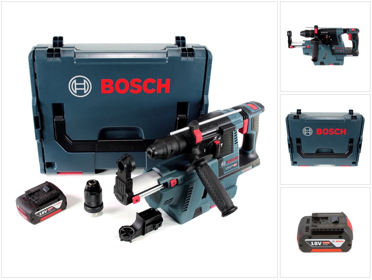 Bosch GBH 18V-26 F accu-boorhamer 18V 2,6J SDS-Plus in L-Boxx met GDE 18V-16 stofafzuiging + 1x 5Ah accu