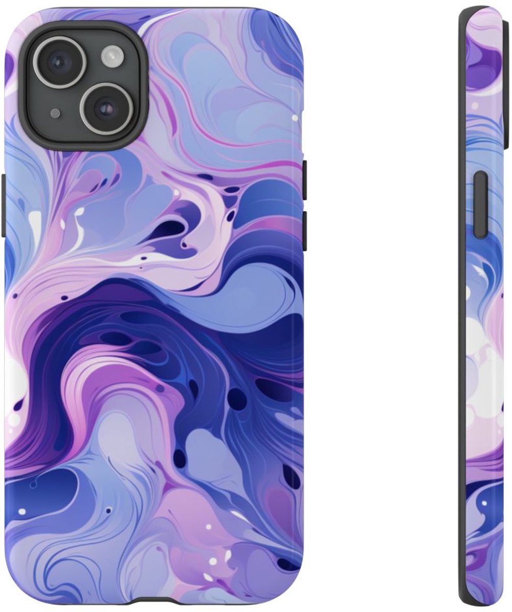 Paarse en Blauwe Abstracte Krullen – Telefoonhoesje Geschikt voor iPhone 15 Plus