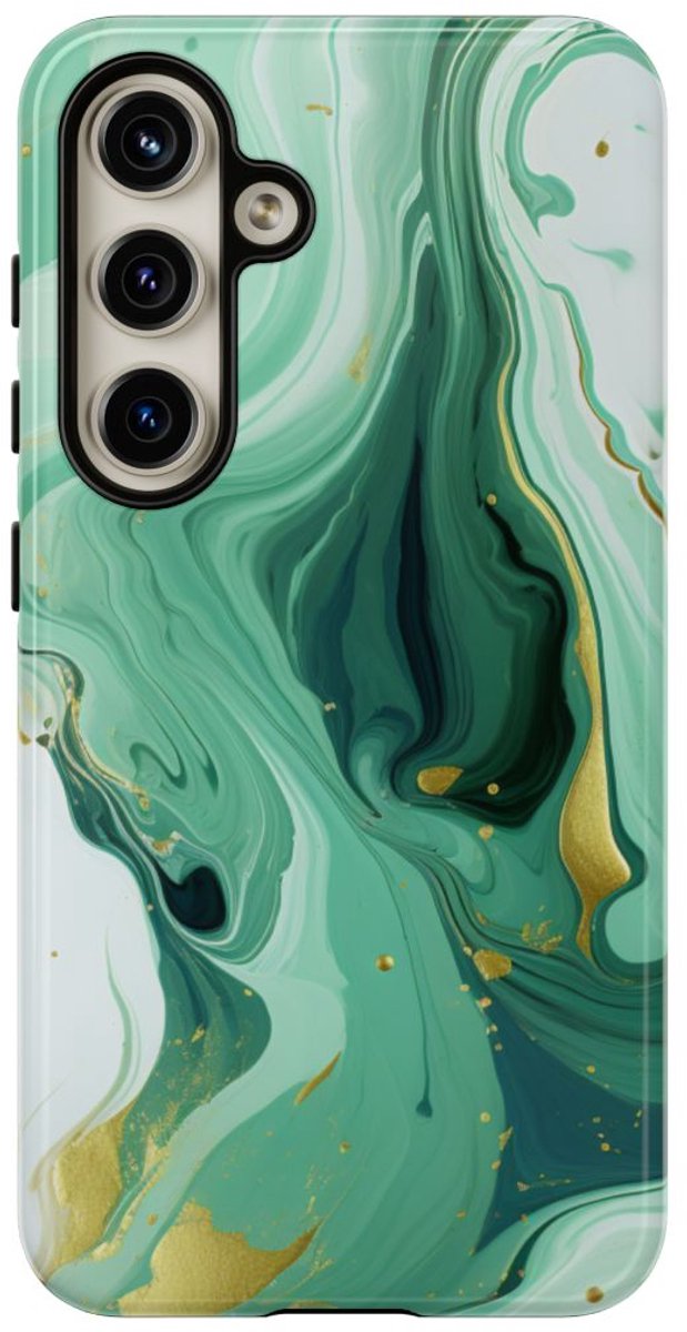 Groen-Gouden Marmerwerveling – Telefoonhoesje Geschikt voor Samsung Galaxy S24