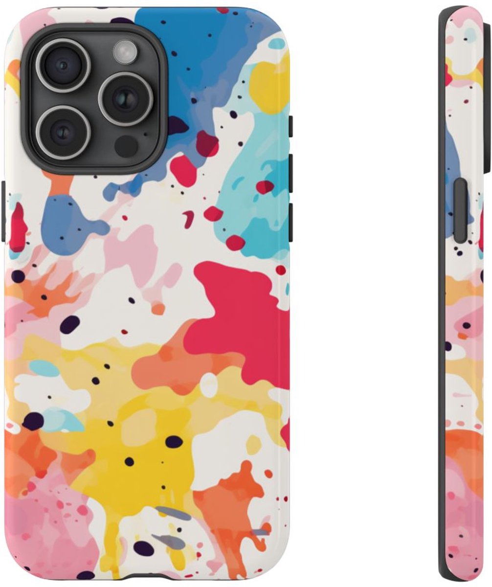 Kleurrijke Verfspatten Abstract Patroon – Telefoonhoesje Geschikt voor iPhone 15 Pro Max