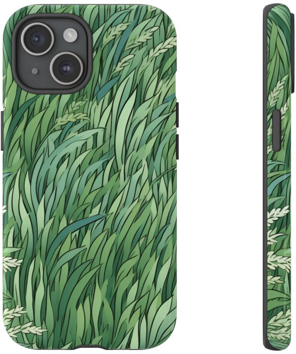 Weelderig Groen Graspatroon – Telefoonhoesje Geschikt voor iPhone 15