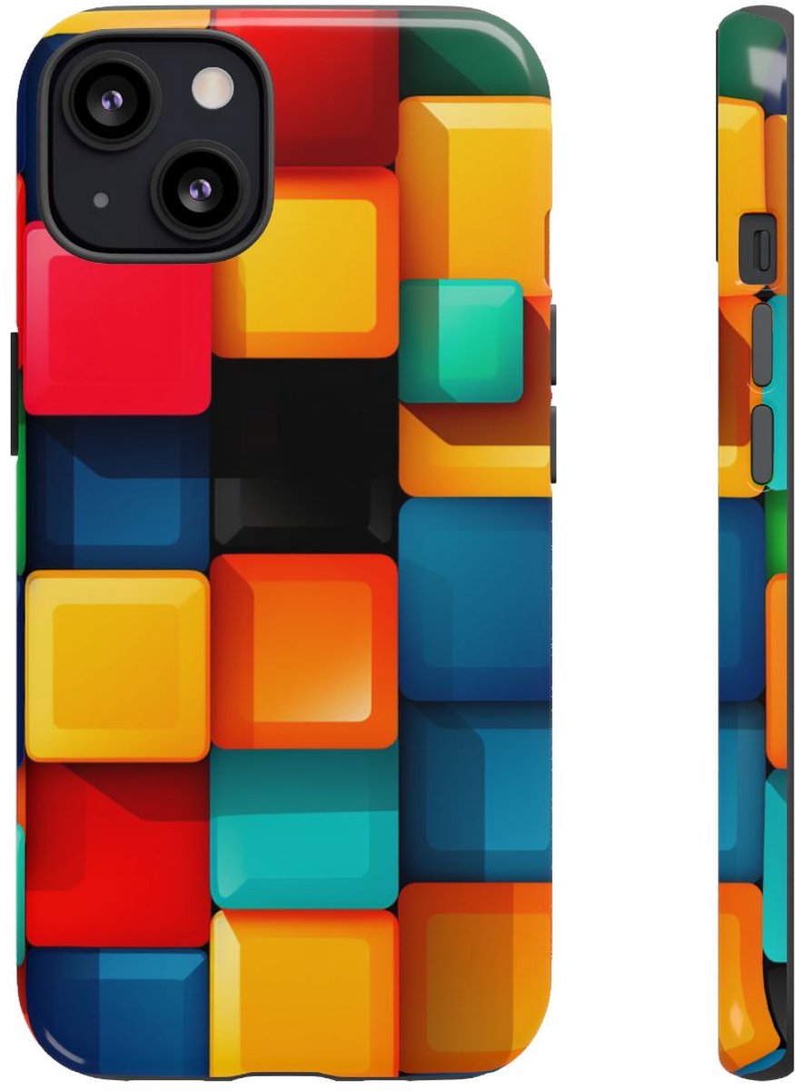 Kleurrijk 3D Vierkantenpatroon – Telefoonhoesje Geschikt voor iPhone 13