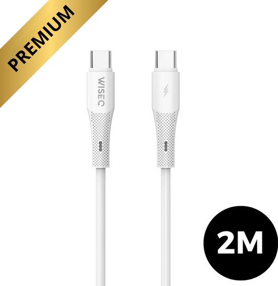 USB C naar USB C kabel 2m 60W snellader nylon gevlochten oplaadkabel voor smartphone, tablet, laptop wit