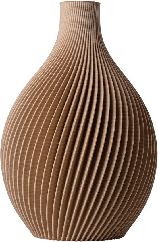 Slimprint Vaas IRIS - Beige - D14 x H20 cm - Klein Bolvaasje met Elegant Spiraalvormig Design - 100% Gerecycled Bioplastic