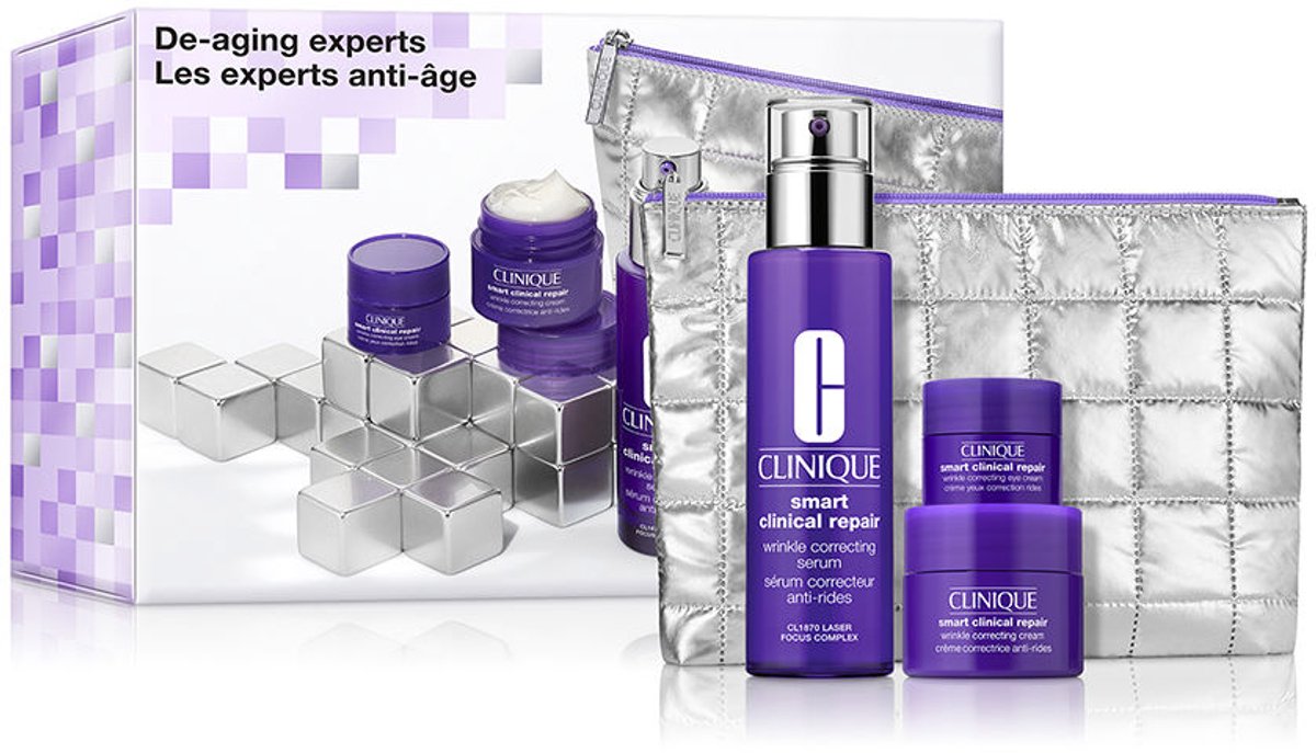 Clinique SMART CLINICAL REPAIR WRINKLE CORRECTOR SERUM Set - Serum 50 ml + Cream 15 ml + Eye contour cream 5 ml + Toiletry bag