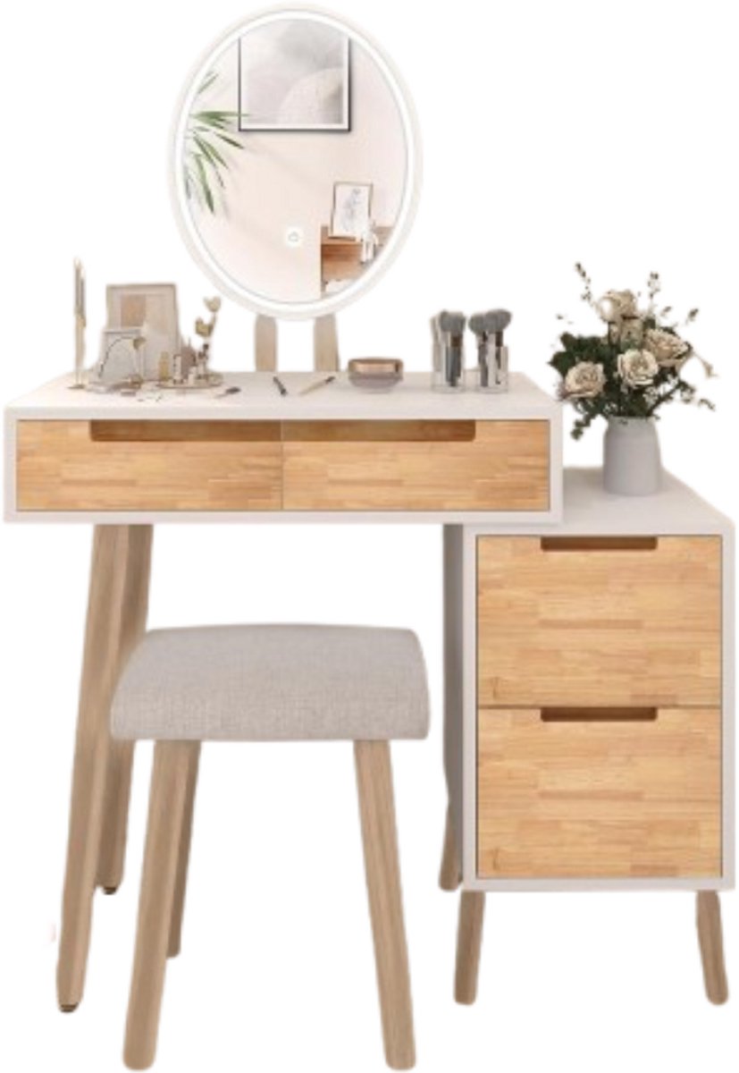 ApexArte® Make Up Tafel met Spiegel - Kaptafel voor Meisjes - Hollywood Spiegel met Verlichting