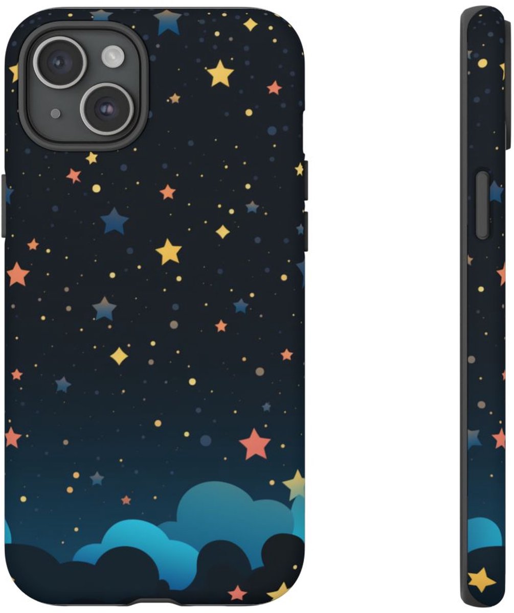 Kleurrijke Sterrenhemel met Wolken – Telefoonhoesje Geschikt voor iPhone 15 Plus